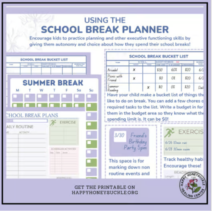School Break Bucket List Worksheets