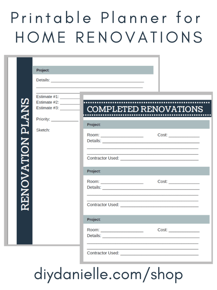 Printable planner for home renovations