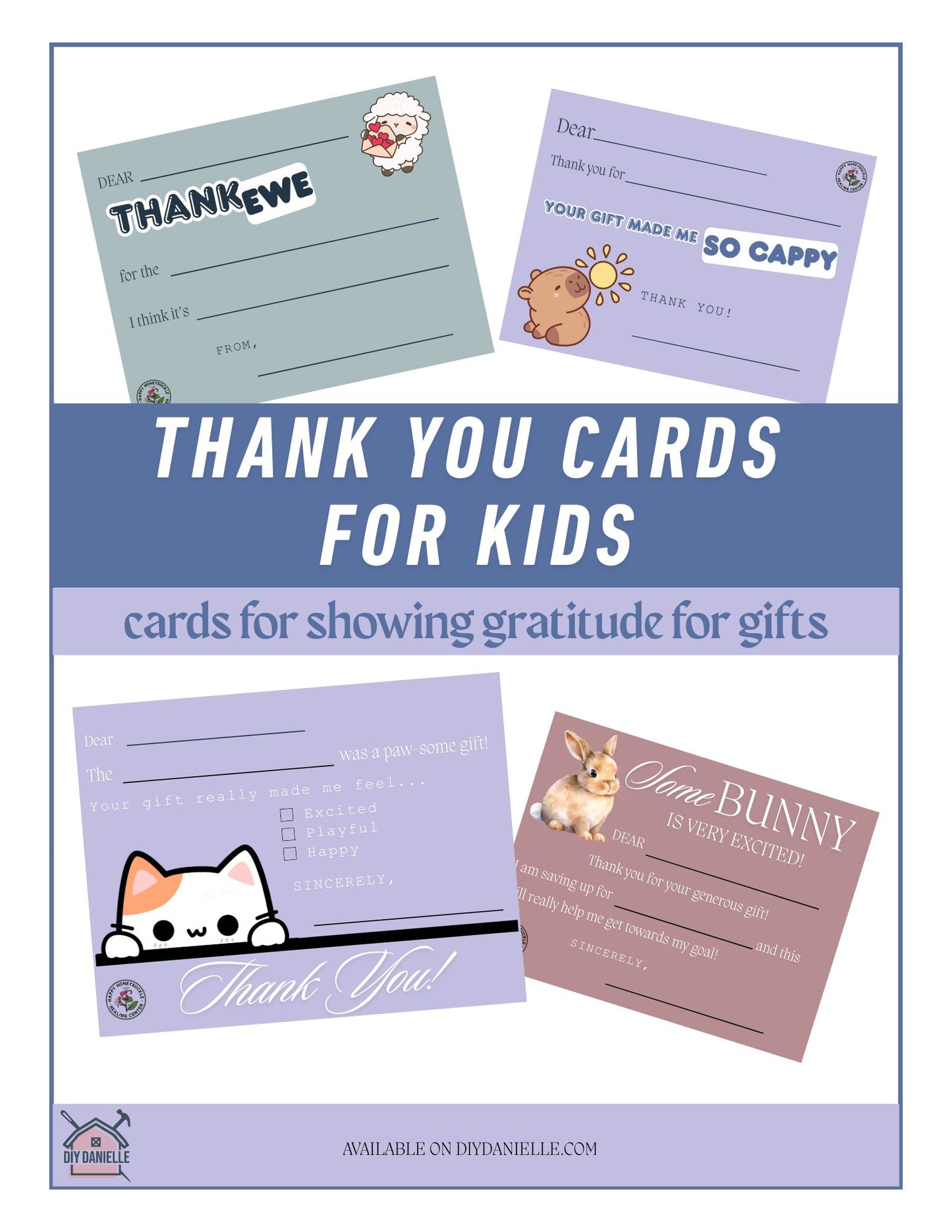 Printable Thank You Cards for Kids – Animal-Themed Fill-in-the-Blank Set