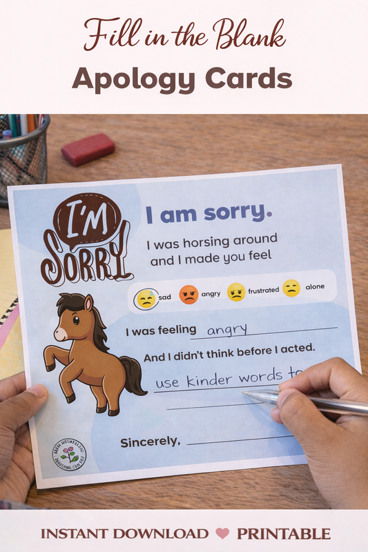 Apology Cards: Fill in The Blank "I'm Sorry" Cards