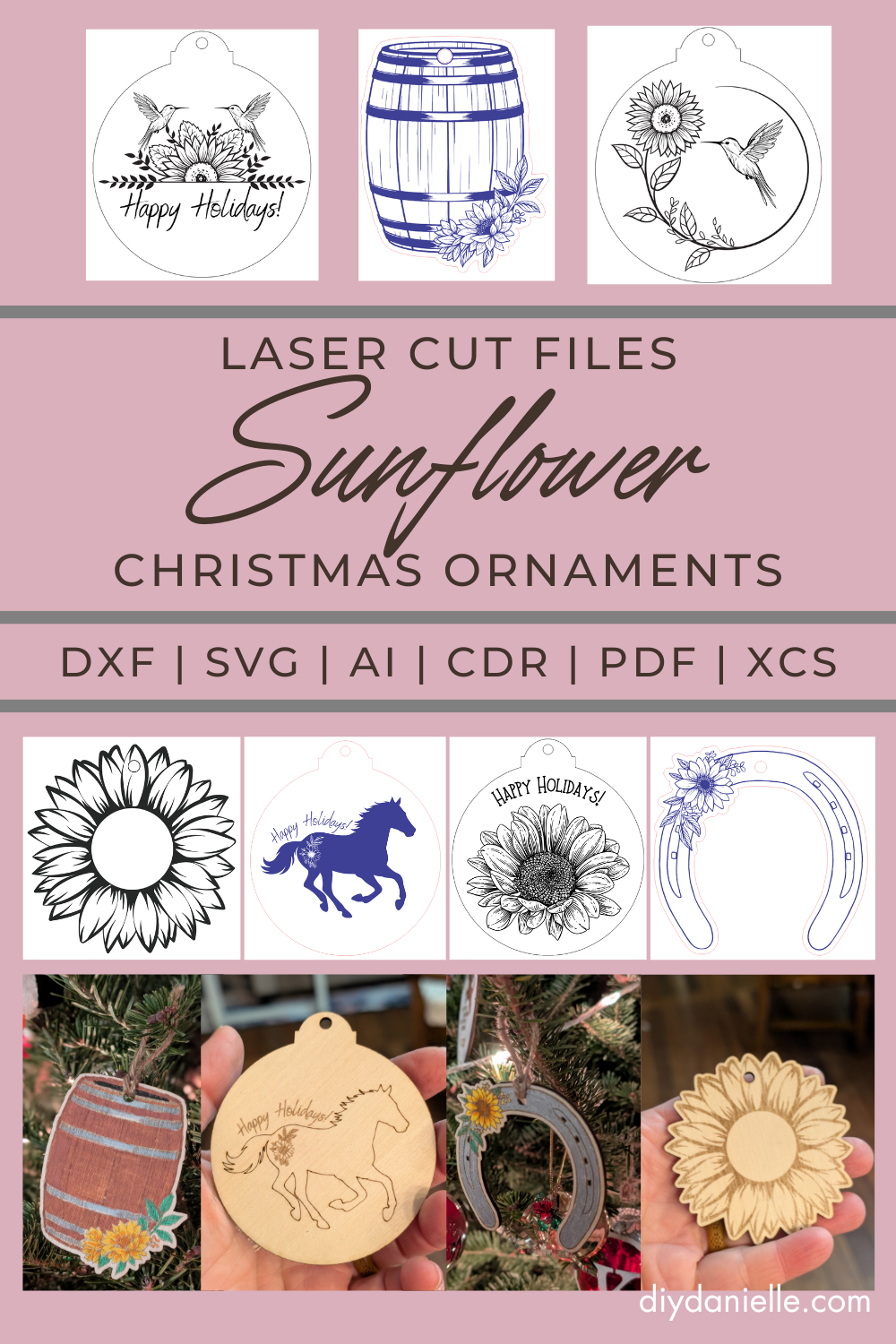 Sunflower Christmas Ornament SVG | Laser Cut Digital File